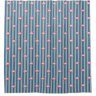 Pink Flamingo Illustration Tropischer Muster Strei Duschvorhang