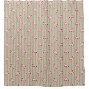 Pink Flamingo Illustration Tropischer Muster Strei Duschvorhang