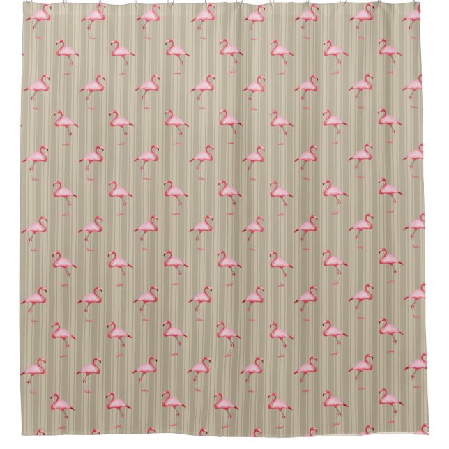 Pink Flamingo Illustration Tropischer Muster Strei Duschvorhang (Vorderseite)