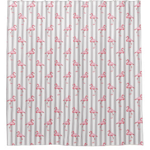 Pink Flamingo Illustration Tropischer Muster Strei Duschvorhang