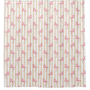 Pink Flamingo Illustration Tropischer Muster Strei Duschvorhang