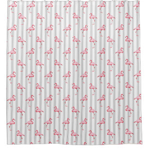 Pink Flamingo Illustration Tropischer Muster Strei Duschvorhang