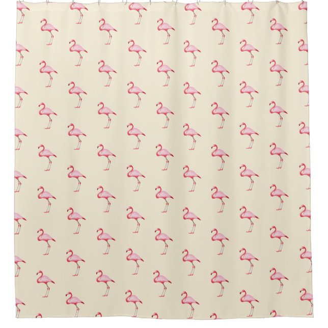 Pink Flamingo Illustration Tropisches Muster Paste Duschvorhang (Vorderseite)