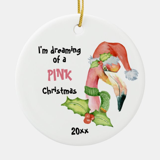 Pink Flamingo I'm Dreaming of a Pink Christmas Keramik Ornament (Vorne)
