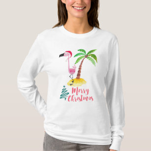 Pink Flamingo in einer Weihnachtsmannmütze Tropisc T-Shirt