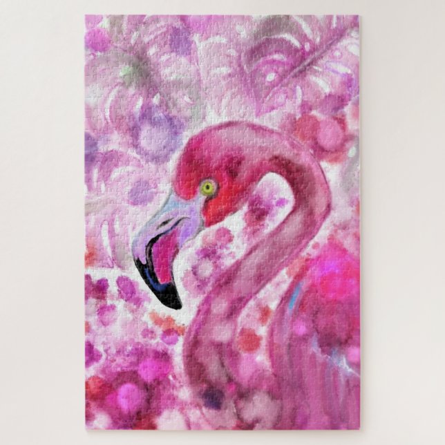 Pink Flamingo in Pink Puzzle Geschenk - Malerei (Vertikal)