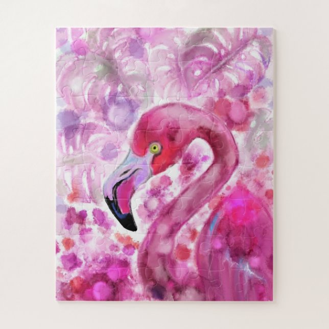 Pink Flamingo in Pink World - Schönes, rosa Land Puzzle (Vertikal)