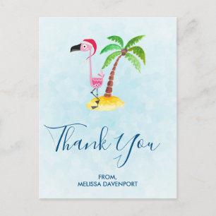 Pink Flamingo in Red Weihnachtsmannmütze Christmas Postkarte