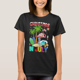 Pink Flamingo In Santa Hat Sungasse Christmas In T-Shirt