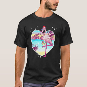 Pink Flamingo in Weihnachtsmannmütze Hawaiian Chri T-Shirt