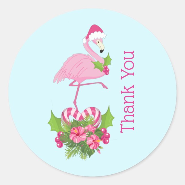 Pink Flamingo in Weihnachtsmannmütze Whimsical Dan Runder Aufkleber (Vorderseite)