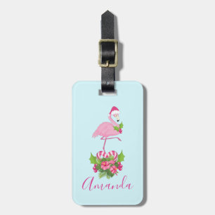 Pink Flamingo in Weihnachtsmannmütze Whimsisches W Gepäckanhänger