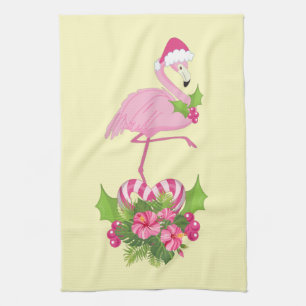 Pink Flamingo in Weihnachtsmannmütze Whimsisches W Geschirrtuch