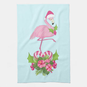 Pink Flamingo in Weihnachtsmannmütze Whimsisches W Geschirrtuch