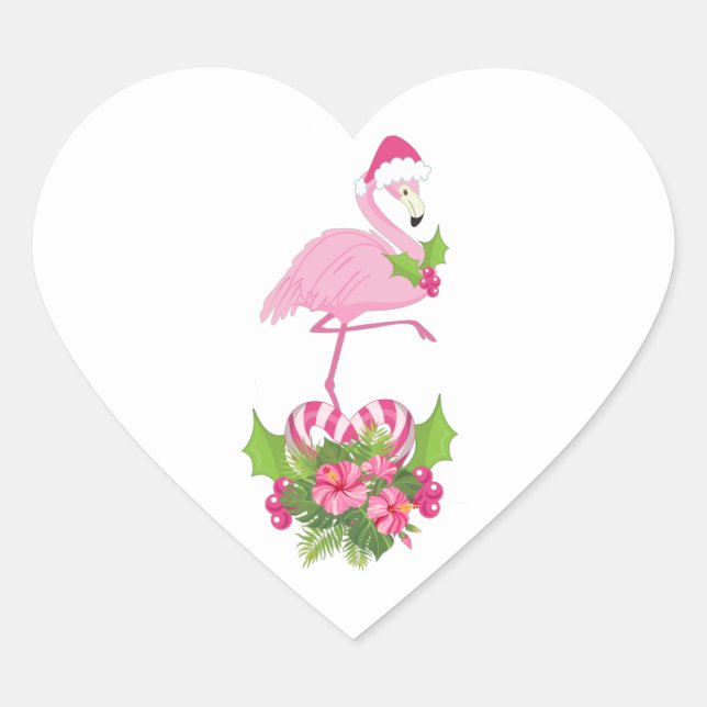 Pink Flamingo in Weihnachtsmannmütze Whimsisches W Herz-Aufkleber (Vorderseite)