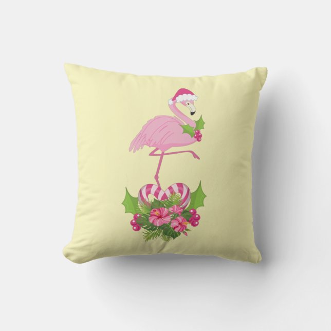 Pink Flamingo in Weihnachtsmannmütze Whimsisches W Kissen (Vorderseite)