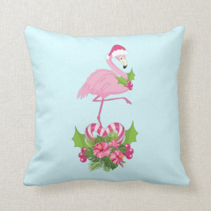 Pink Flamingo in Weihnachtsmannmütze Whimsisches W Kissen