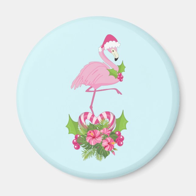 Pink Flamingo in Weihnachtsmannmütze Whimsisches W Magnet (Vorne)