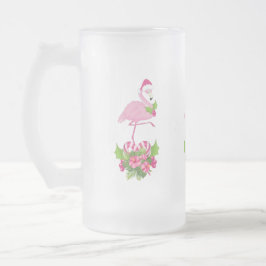 Pink Flamingo in Weihnachtsmannmütze Whimsisches W Mattglas Bierglas