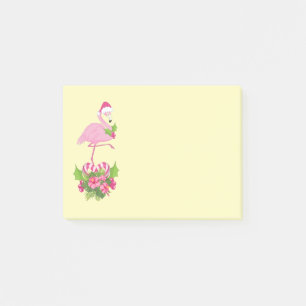Pink Flamingo in Weihnachtsmannmütze Whimsisches W Post-it Klebezettel