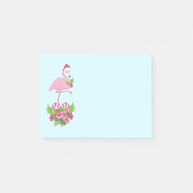 Pink Flamingo in Weihnachtsmannmütze Whimsisches W Post-it Klebezettel (Vorderseite)
