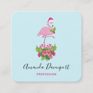 Pink Flamingo in Weihnachtsmannmütze Whimsisches W Quadratische Visitenkarte
