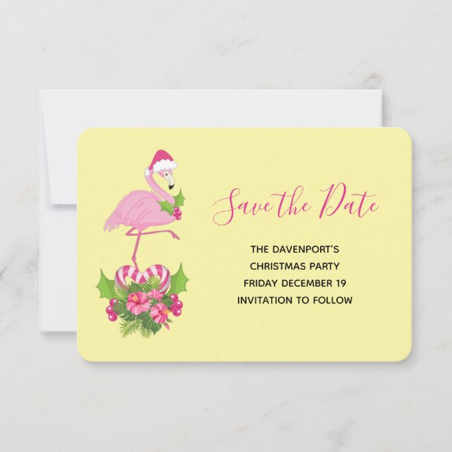 Pink Flamingo in Weihnachtsmannmütze Whimsisches W Save The Date (Vorderseite)