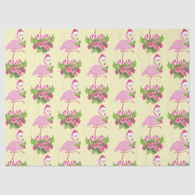 Pink Flamingo in Weihnachtsmannmütze Whimsisches W Seidenpapier (Vorderseite)