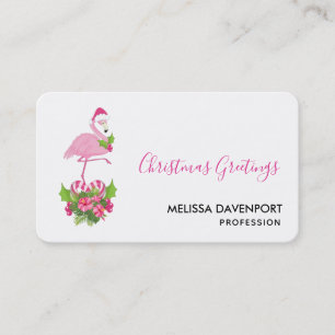 Pink Flamingo in Weihnachtsmannmütze Whimsisches W Visitenkarte
