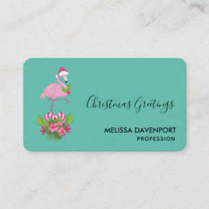 Pink Flamingo in Weihnachtsmannmütze Whimsisches W Visitenkarte