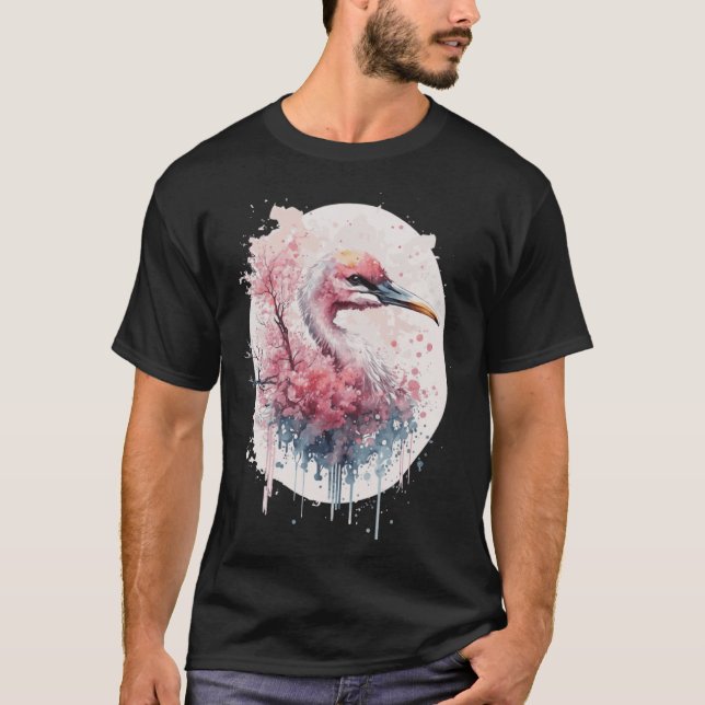 Pink Flamingo Japanese Cherry Blossom Sakura T-Shirt (Vorderseite)