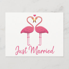 Pink Flamingo Just Married Tropical Wedical Beach Ankündigungspostkarte