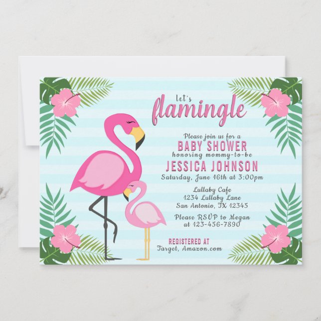 Pink Flamingo Kinderdusche Einladung (Vorderseite)