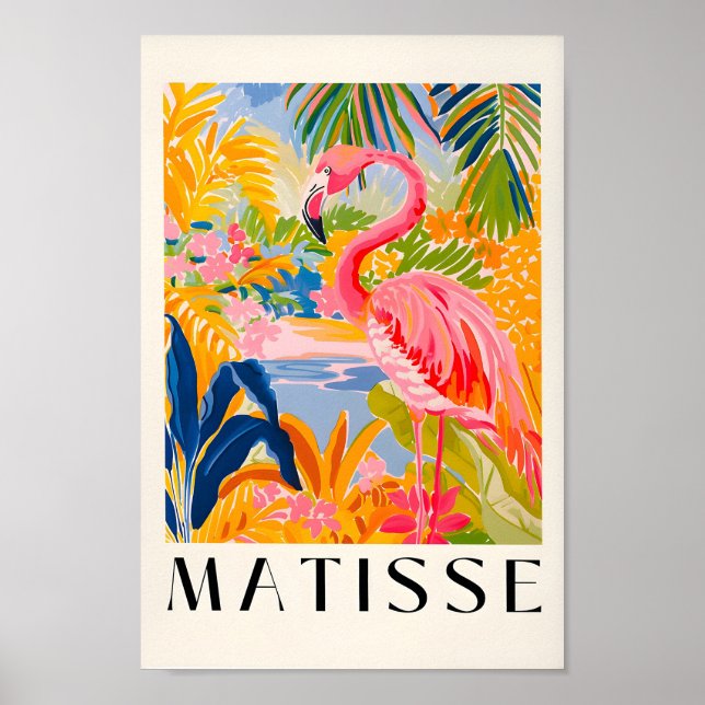 Pink Flamingo Kunst, floral Henri Matisse Poster,  Poster (Vorne)