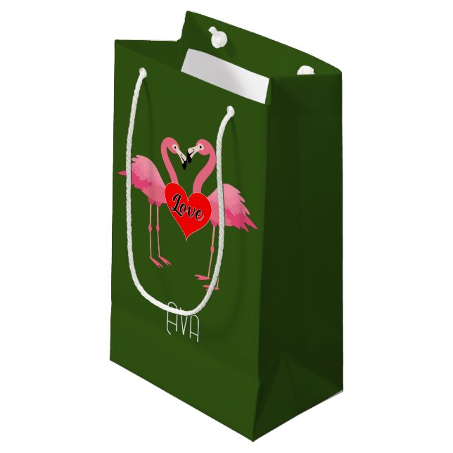 Pink Flamingo Liebe Design - Geschenktasche - Klei Kleine Geschenktüte (Vorderseite Schrägansicht)