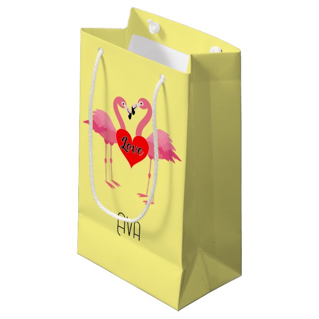 Pink Flamingo Liebe Design - Geschenktasche - Klei Kleine Geschenktüte (Vorderseite Schrägansicht)