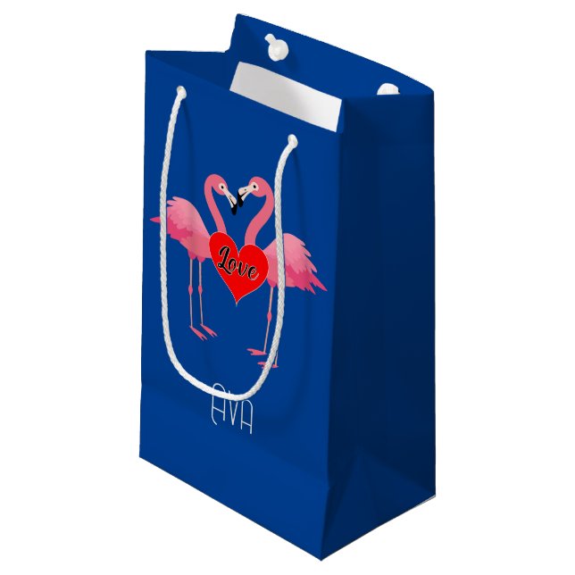 Pink Flamingo Liebe Design - Geschenktasche - Klei Kleine Geschenktüte (Vorderseite Schrägansicht)