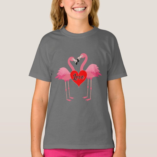 Pink Flamingo Liebe Design - Girls' Basic T - Shir T-Shirt (Vorderseite)