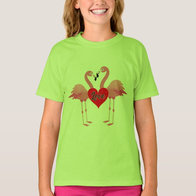Pink Flamingo Liebe Design - Girls' Basic T - Shir T-Shirt (Vorderseite)