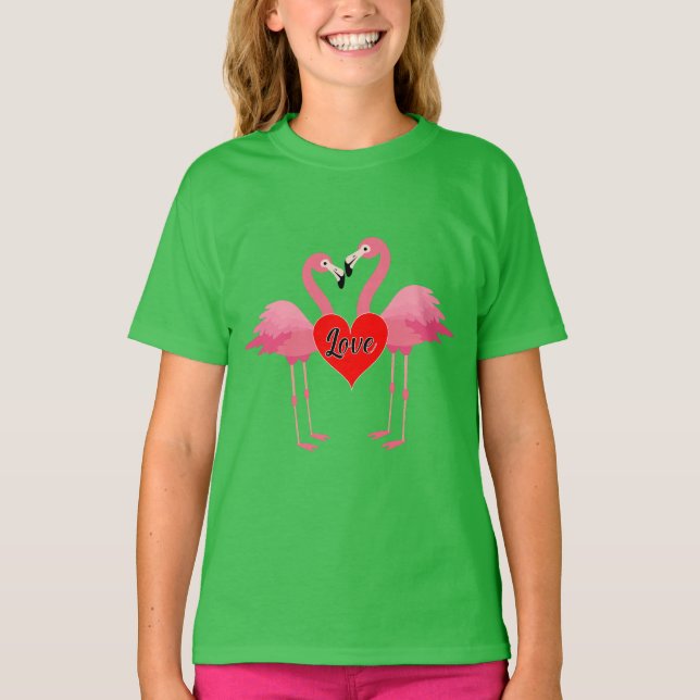 Pink Flamingo Liebe Design - Girls' Basic T - Shir T-Shirt (Vorderseite)