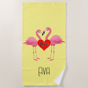 Pink Flamingo Liebe Design - Strandtuch