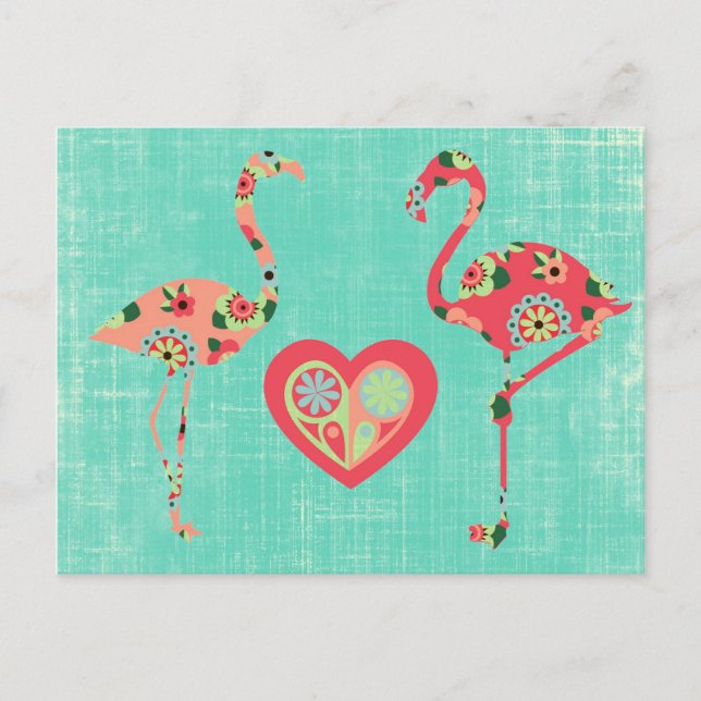 Pink Flamingo Liebe Postkarte (Vorderseite)
