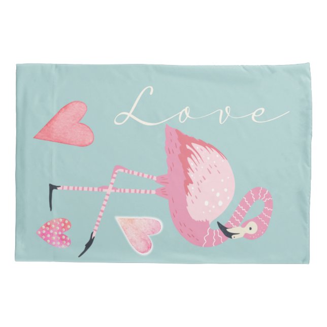 Pink Flamingo Love Pillowcase Kissenbezug (Rückseite)