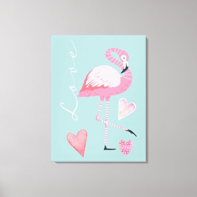Pink Flamingo Love Stretched Canvas Print Leinwanddruck (Vorderseite)
