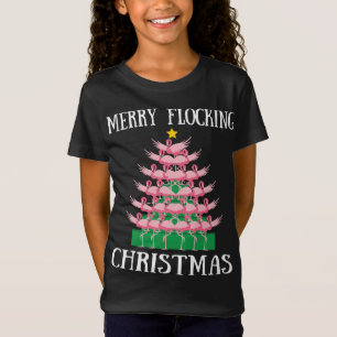 Pink Flamingo Merry Flocking Weihnachtsbaumleuchte T-Shirt