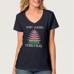 Pink Flamingo Merry Flocking Weihnachtsbaumleuchte T-Shirt