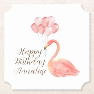 Pink Flamingo mit Balloons Custom Happy Birthday Untersetzer