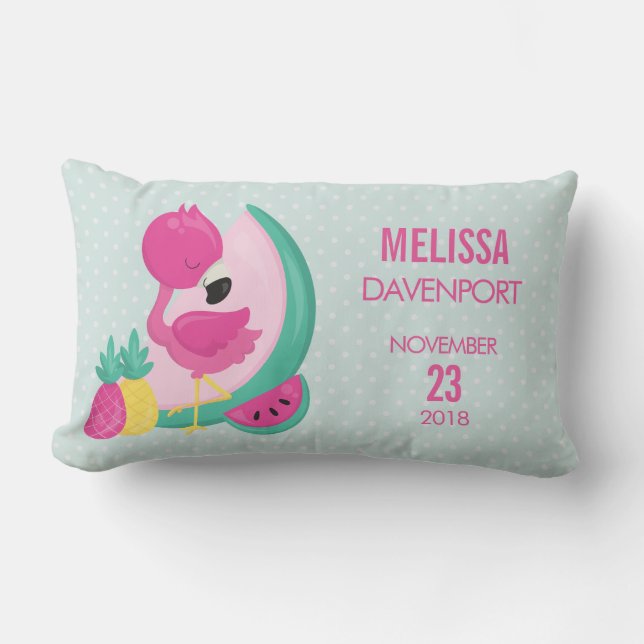 Pink Flamingo mit Fresh Fruits Baby Birth Lendenkissen (Vorderseite)