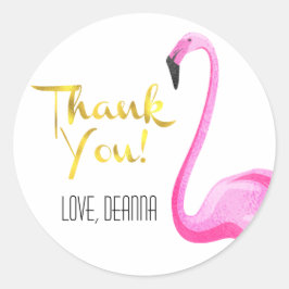 Pink Flamingo mit Imitate Gold Foil, vielen Dank Runder Aufkleber
