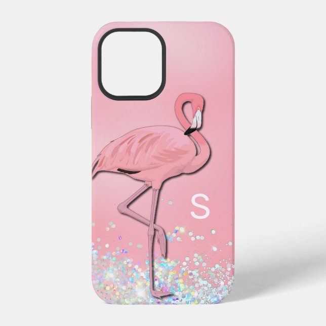 Pink Flamingo Mit Monogramm iPhone Hülle (Rückseite)